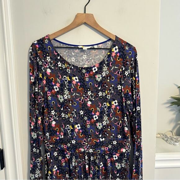 Boden Gray Blue Floral Jersey Long Sleeve MIDI Dress 12 - Picture 11 of 12